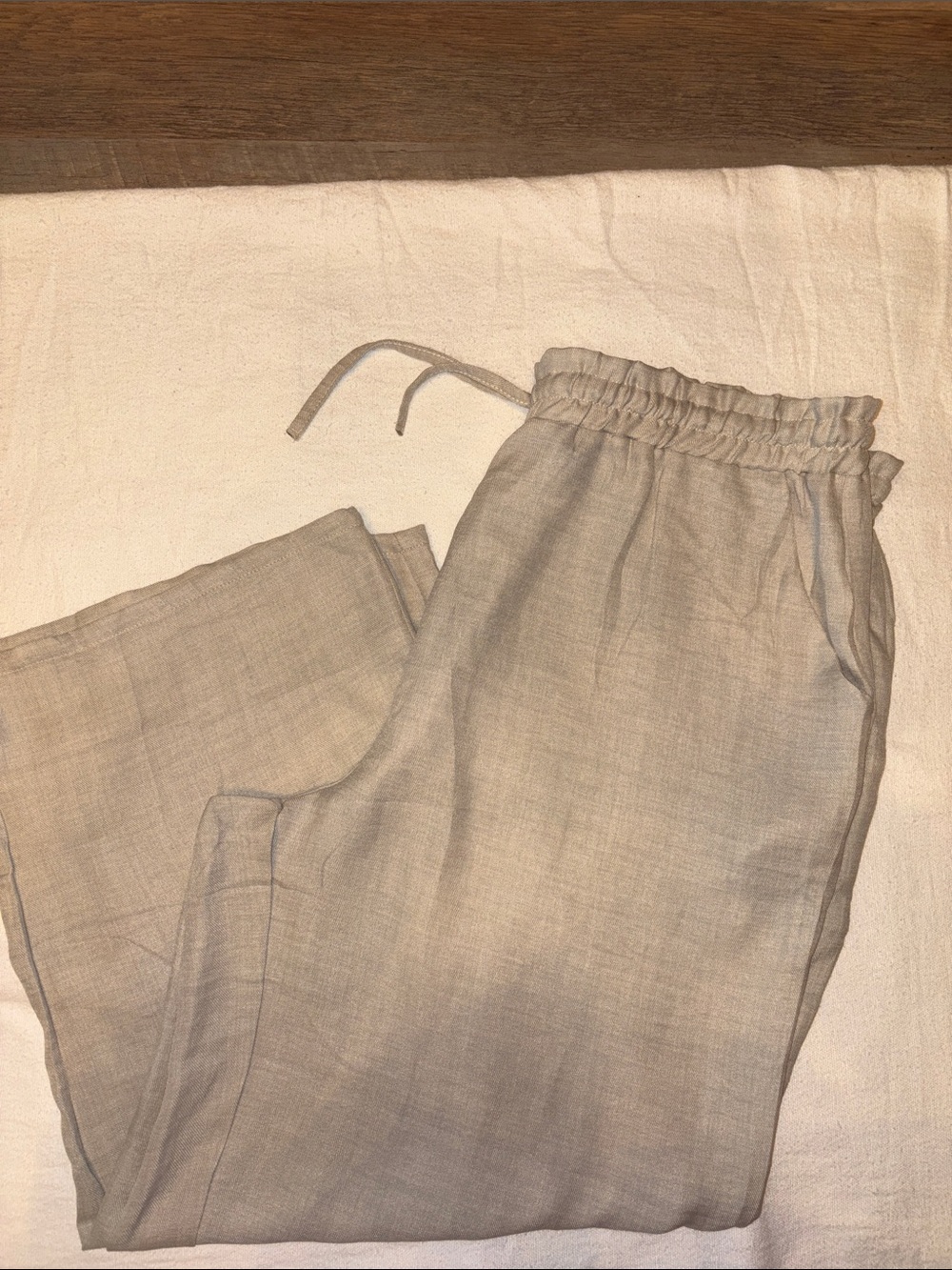 Lightweight Beige Drawstring Linen-Style